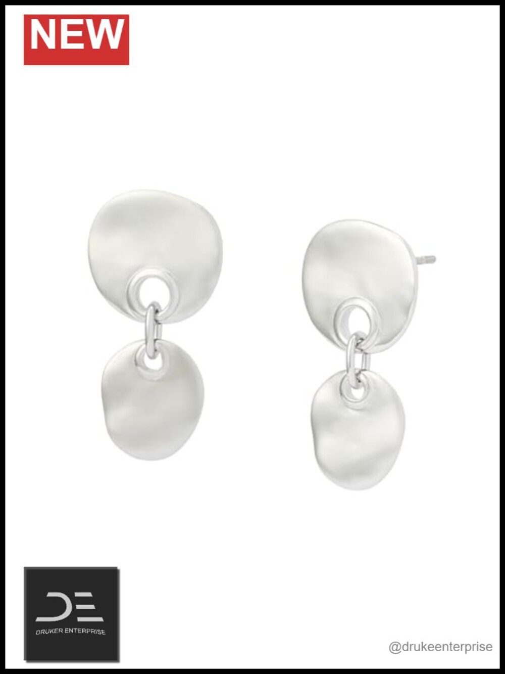 Double Disc Drop Earrings Lightweight Hammered Post Back